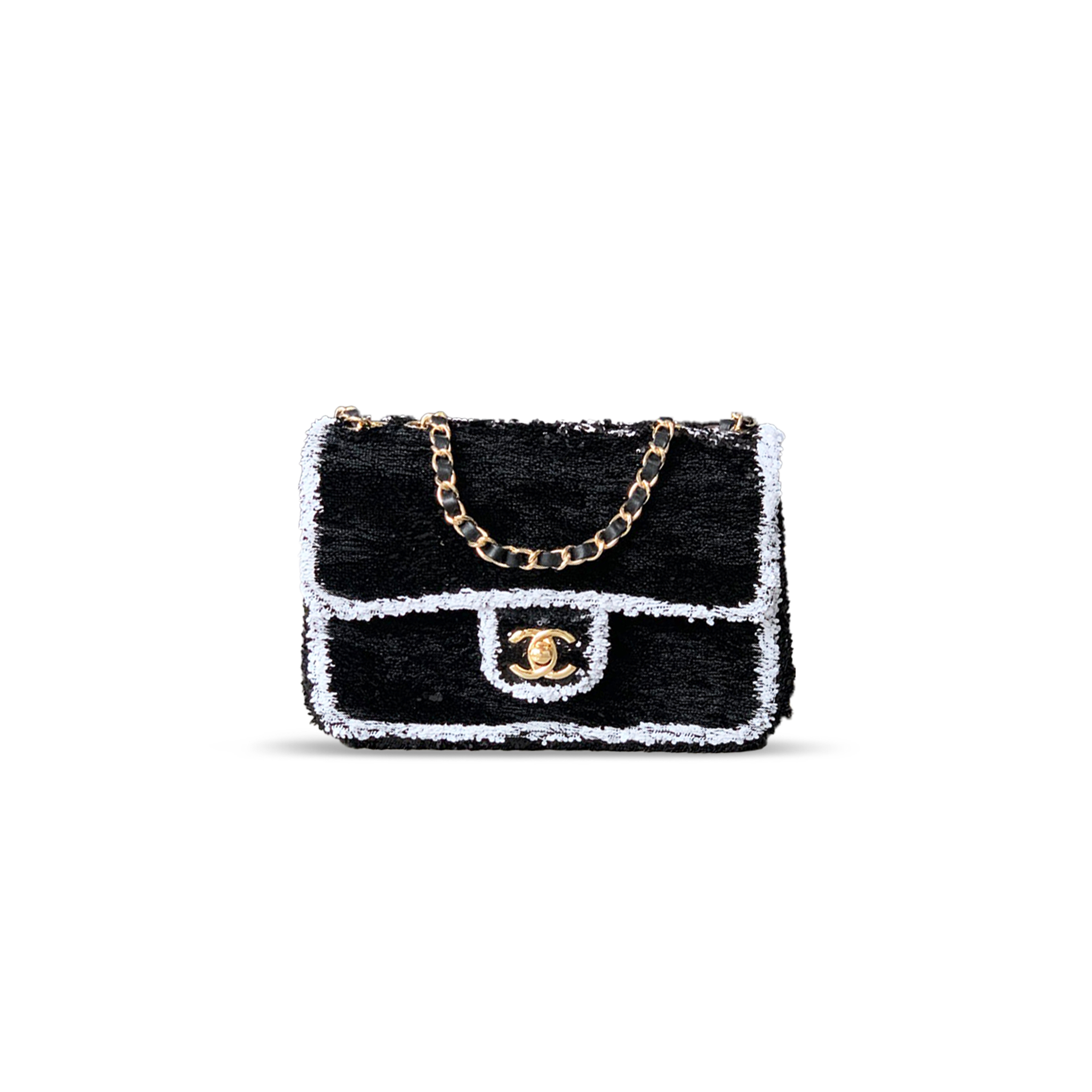 CHANEL CLASSIC FLAP BAG SEQUINS & GOLD METAL BLACK 296135 (20*13*7cm)